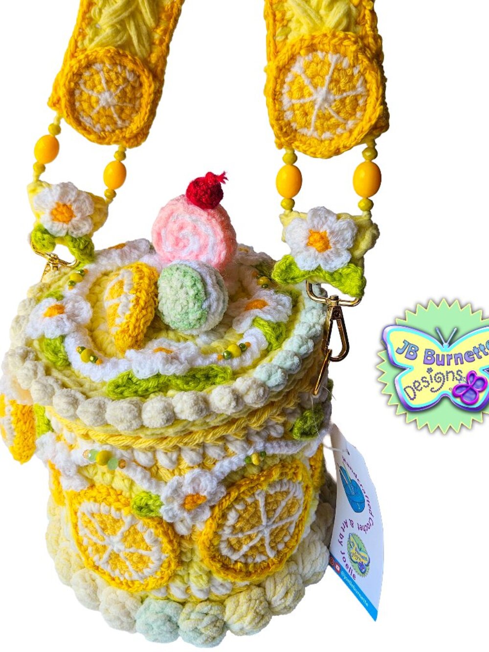 Handmade Crochet Lemon Cake Bag, Handcrafted Tart Citrus and Sweets Summer Purse
